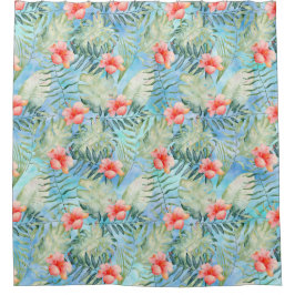 Tropical Aqua Blue Hibiskus Blume Duschvorhang