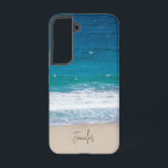 Tropical Aqua Blue Ocean Waves Name Sandy Beach Samsung Galaxy Hülle<br><div class="desc">Tropical Aqua Blue Ocean Waves Name Sandy Beach Samsung Galaxy S22 Fall: Dieser personalisierte Fall S22 verfügt über ein wunderschönes Foto des Pazifiks, aufgenommen in Big Sur, Kalifornien. Das türkisblaue Wasser des Wassers stürzt sanft am Sandstrand ab. Sie können den Text nach Ihren Wünschen bearbeiten, für Ihre eigene personalisierte Beachphone-Hülle!...</div>