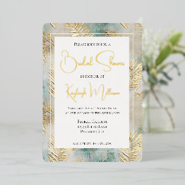 Tropical Aqua Gold Blätter Brautparty Folieneinladung