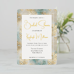 Tropical Aqua Gold Blätter Brautparty Folieneinladung