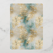 Tropical Aqua Gold Blätter Brautparty Folieneinladung (Rückseite)
