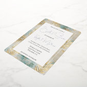 Tropical Aqua Gold Blätter Brautparty Folieneinladung (Gedreht)