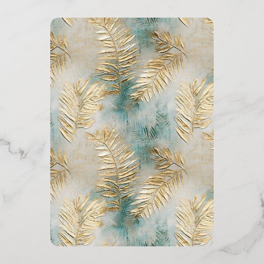 Tropical Aqua Gold Blätter Brautparty Folieneinladung (Rückseite)