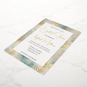 Tropical Aqua Gold Blätter Brautparty Folieneinladung (Gedreht)