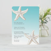 Tropical Aqua Gold White Starfish Beach Hochzeit Einladung (Stehend Vorderseite)