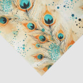Tropical Aqua Peach Orange Peacock Feathers Seidenpapier (Detail)