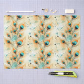 Tropical Aqua Peach Orange Peacock Feathers Seidenpapier (Handwerk)