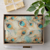 Tropical Aqua Peach Orange Peacock Feathers Seidenpapier (Geschenk)
