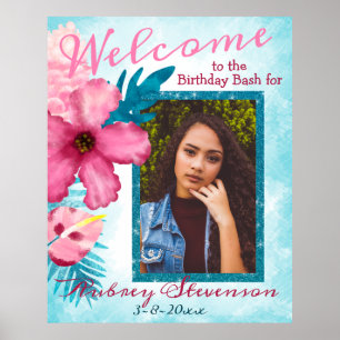 Tropical Aqua Pink Geburtstags Willkommenspender Poster