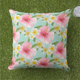 Tropical Aqua Pink Hibiskus Blume Muster Kissen
