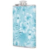 Tropical Aqua White Orchias Hibiskus Floral Flachmann (Links)