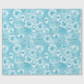 Tropical Aqua White Orchias Hibiskus Floral Geschenkpapier (Flach)