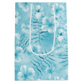 Tropical Aqua White Orchias Hibiskus Floral Mittlere Geschenktüte (Rückseite)