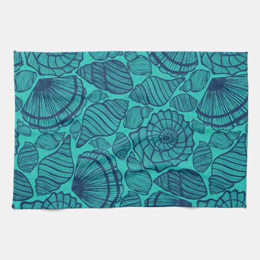 Tropical Aquamarin Beach Seashells Geschirrtuch (Horizontal)