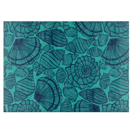 Tropical Aquamarin Beach Seashells Schneidebrett (Vorderseite)