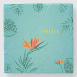 Tropical Aquamarin Blue Green Palm Monogram Belize Steinuntersetzer