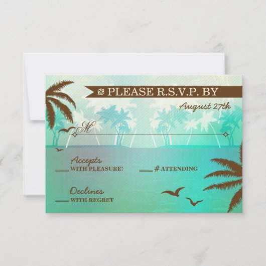 Tropical Aquamarin Landschaftlich Beach Wedding UA RSVP Karte (Vorderseite)