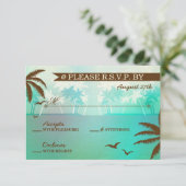Tropical Aquamarin Landschaftlich Beach Wedding UA RSVP Karte (Stehend Vorderseite)