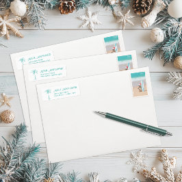 Tropical Aquamarin Palm Tree Return Address Label