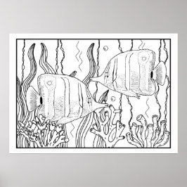 Tropical Aquarium Fish DIY Coloring Poster