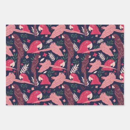 Tropical Ara Parrot Leaves Pattern Geschenkpapier Set (Vorderseite)