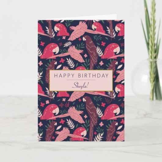 Tropical Ara Parrot Pattern Personalized Birthday Karte (Vorderseite)