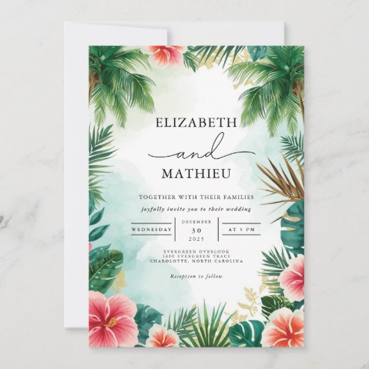 Tropical Arch Foliage Wedding Einladung (Vorderseite)
