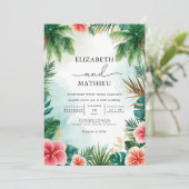 Tropical Arch Foliage Wedding Einladung (Stehend Vorderseite)