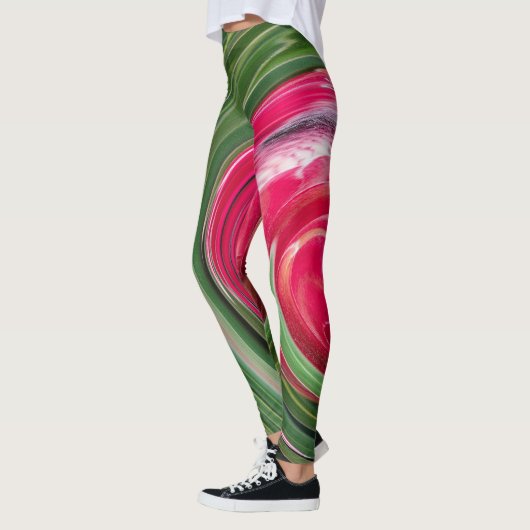 Tropical australische Protea Green Red White Swirl Leggings (Links)