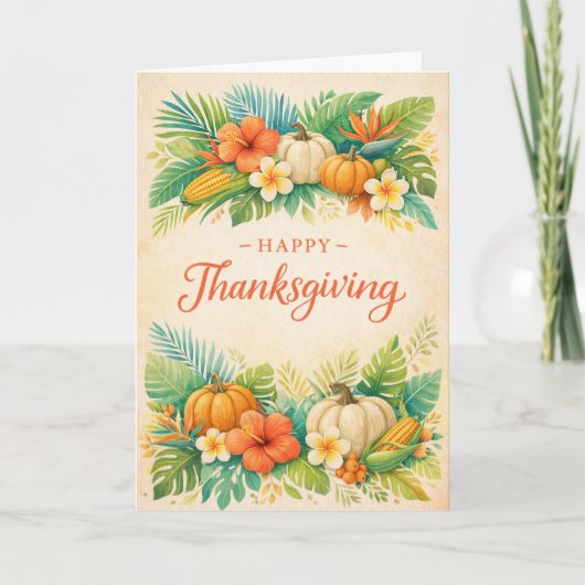Tropical Autumn Thanksgiving Pumpkin Floral  Karte (Vorderseite)