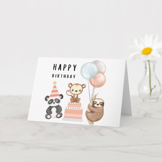 Tropical Baby Animal Birthday Card Karte (Kleine Pflanze)