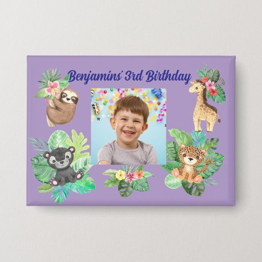 Tropical Baby Animals Button Kindergeburtstag Gefa (Vorderseite)