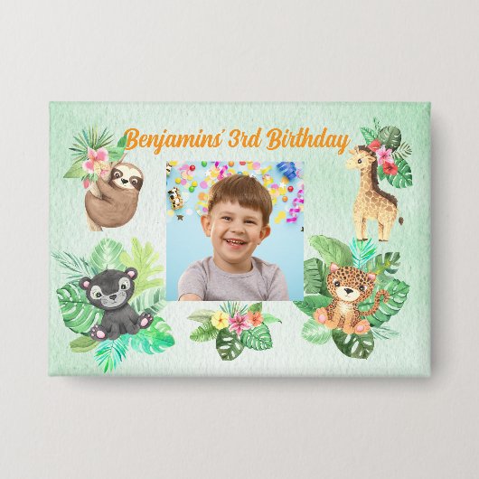 Tropical Baby Animals Button Kindergeburtstag Gefa (Vorderseite)