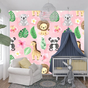 Tropical Baby Animals Kinderzimmer und Spielplatz Tapete