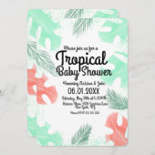 Tropical Baby Dusche Wasserfarbe Monstera Coral Einladung (Vorne/Hinten)