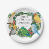 Tropical baby Parrots Wild Exotic Green Geburtstag Pappteller (Vorderseite)
