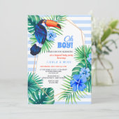 Tropical Baby Shower Blue Einladung (Stehend Vorderseite)