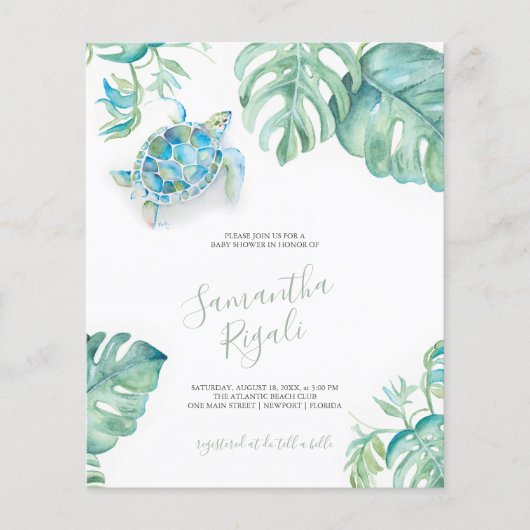 Tropical Baby Shower Einladungen Aquamarin Sea Tur (Vorderseite)