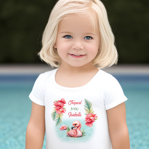 Tropical Baby Summer Pink Flamingo Girl Name Kleinkind T-shirt