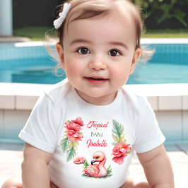 Tropical Baby Summer Pink Flamingo Girl Name T-shirt