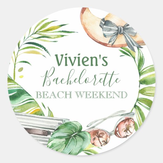 Tropical Bachelorette Beach Party Weekend Runder Aufkleber (Vorderseite)