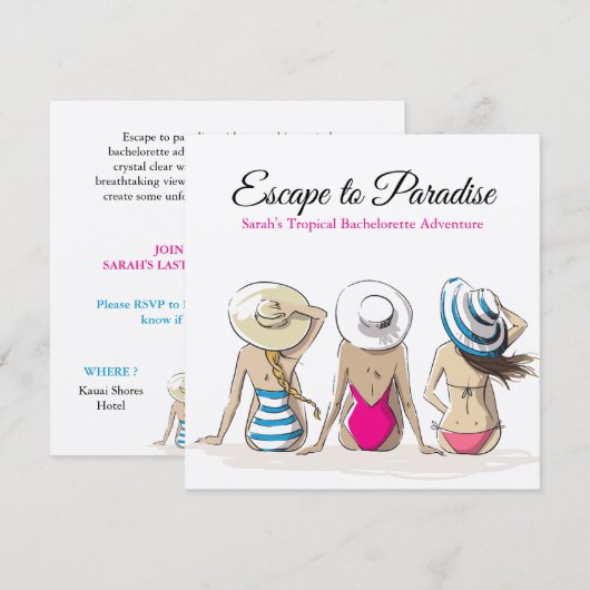 Tropical Bachelorette Einladung (Vorne/Hinten)