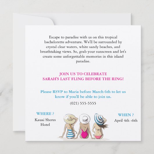 Tropical Bachelorette Einladung (Rückseite)