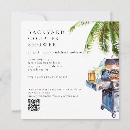Tropical Backyard BBQ Couples Shower Einladung (Vorderseite)