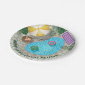 Tropical Backyard Pool Summer Pool Birthday Party Pappteller (Schrägansicht)