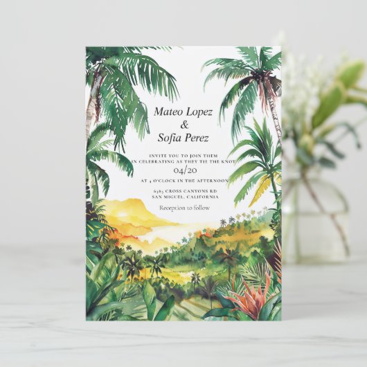 Tropical Bali Wedding Einladung (Stehend Vorderseite)