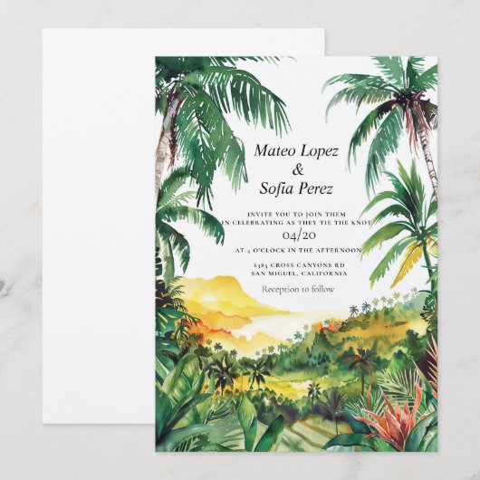 Tropical Bali Wedding Einladung (Vorne/Hinten)