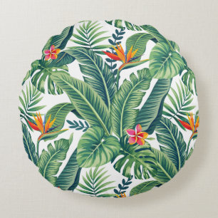 Tropical Banana Monstera Palm Blätter & Blume Rundes Kissen