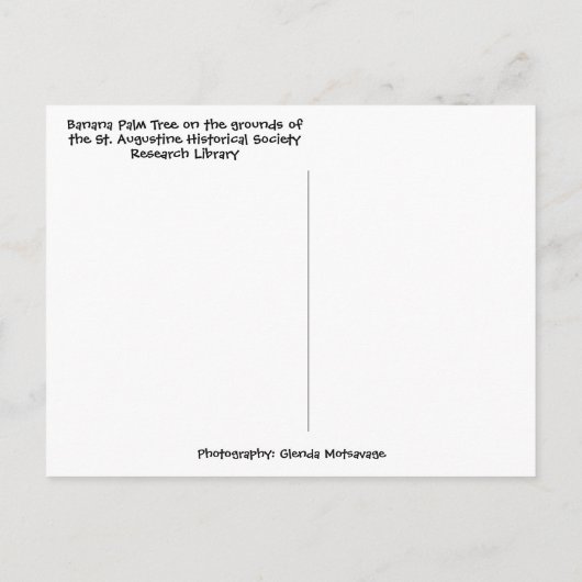 Tropical Banana Palm Tree St Augustine Florida Postkarte (Rückseite)