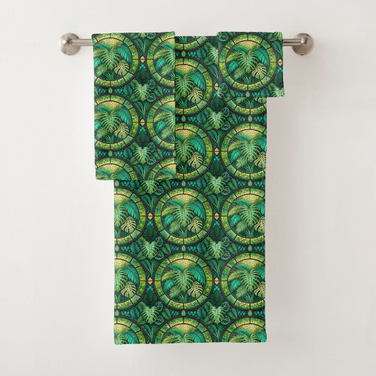 Tropical bath and wash towels with vibrant green  badhandtuch set